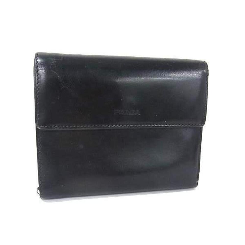 PRADA Leather Tri fold Wallet Billfold coin wallet Purse Card Holder Black